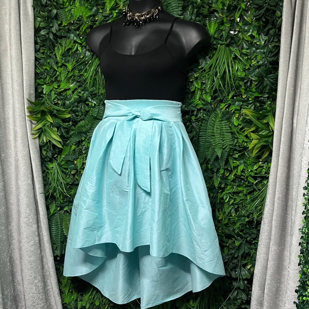Kafe Design Skirt with‎ Bow Womens Large Light Blue High-Low Pleated 3676